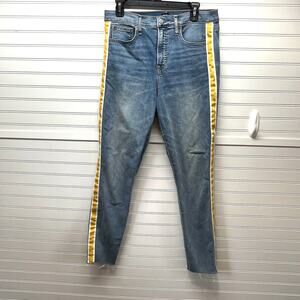 GAP Denim True Skinny High Rise Jeans W/Yellow Stripe on Side of Legs Size 31T